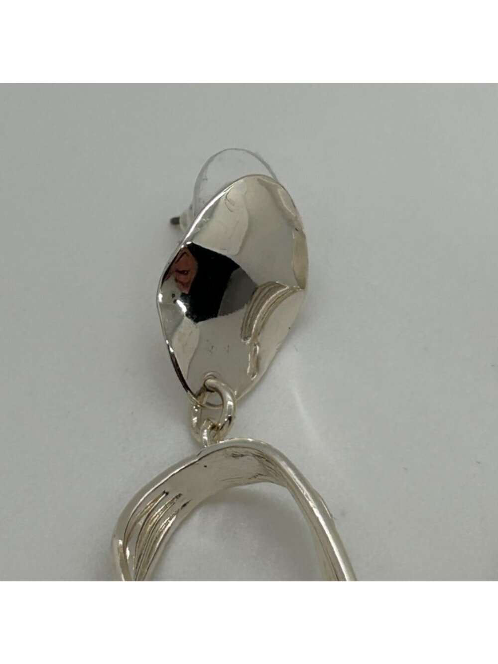 Silver Tone Geometric Dangle Earrings Layered Oval Twisted Hoop Design 2.5 inch - Picture 3 of 11